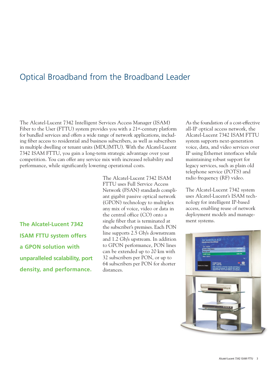 Optical broadband from the broadband leader | Alcatel-Lucent 7342 ISAM FTTU User Manual | Page 3 / 12