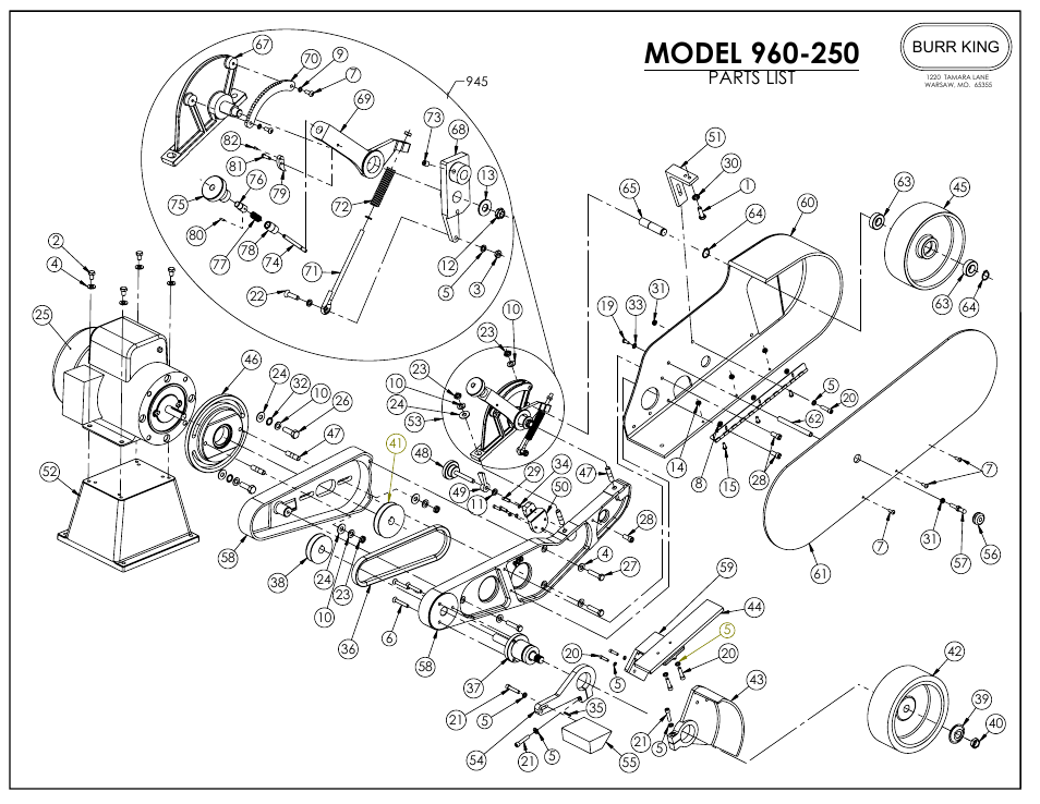 Parts list | Burr King Model 960-250 User Manual | Page 12 / 18