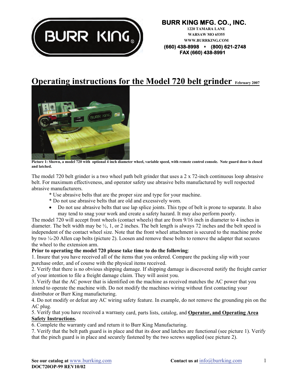 Burr king mfg. co., inc | Burr King Model 720 User Manual | Page 7 / 12