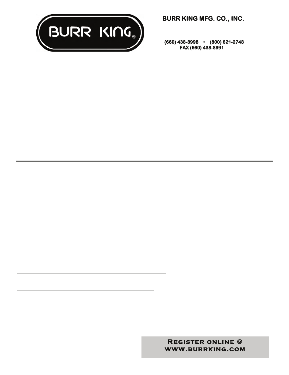 Burr king mfg. co., inc | Burr King Model 960-272 User Manual | Page 2 / 23