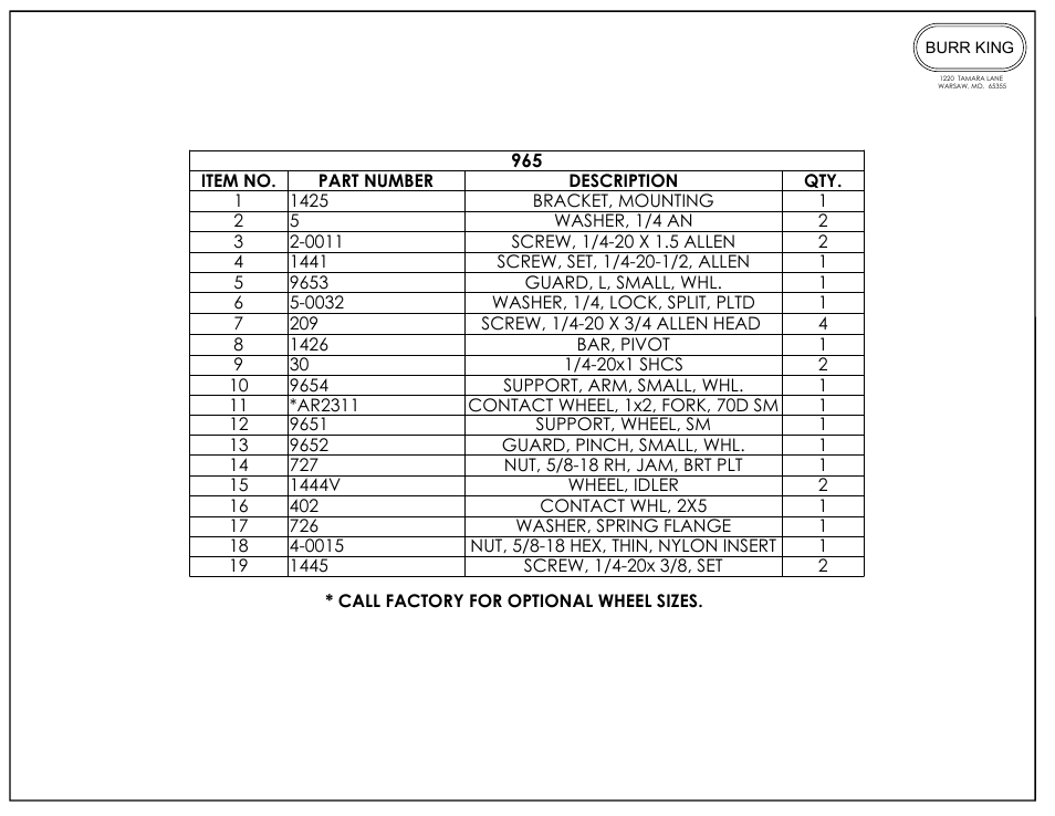 Burr King Model 960-272 User Manual | Page 20 / 23