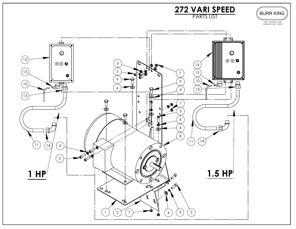 1 hp, 5 hp, 272 vari speed | Parts list | Burr King Model 960-272 User Manual | Page 21 / 23