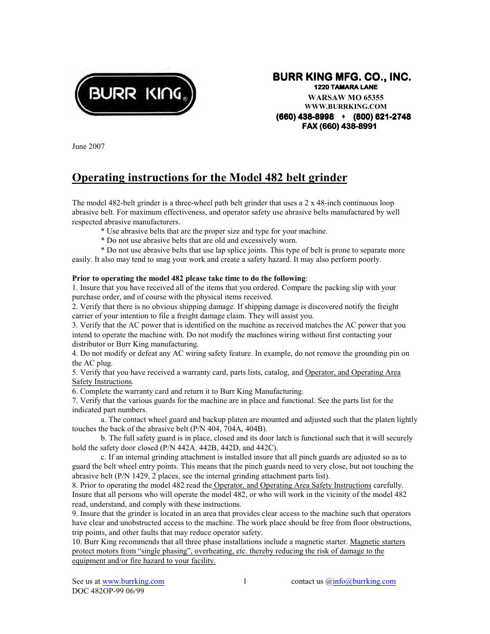 Burr king mfg. co., inc | Burr King Model 482 User Manual | Page 9 / 18