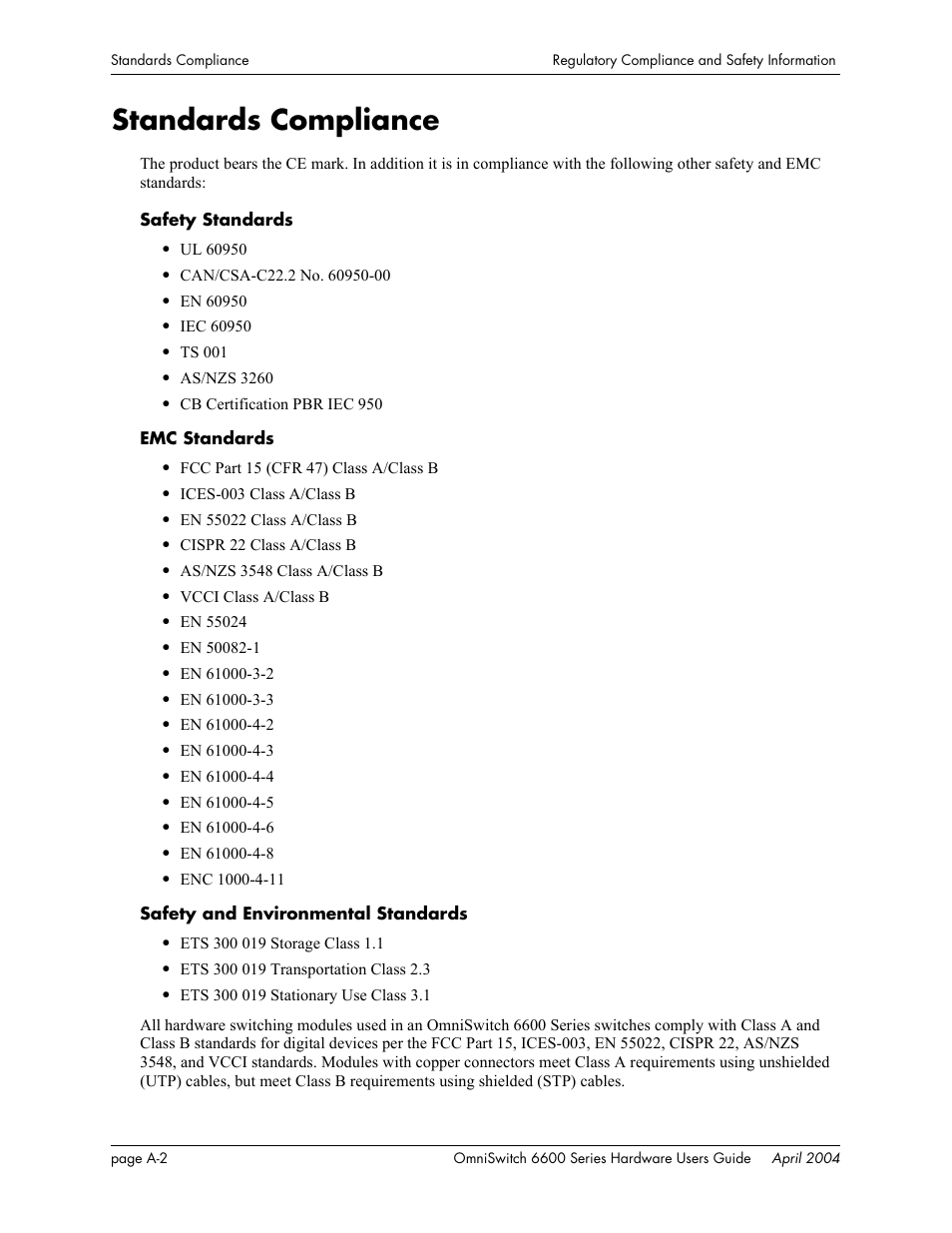 Standards compliance | Alcatel-Lucent Omni 6624 User Manual | Page 104 / 114