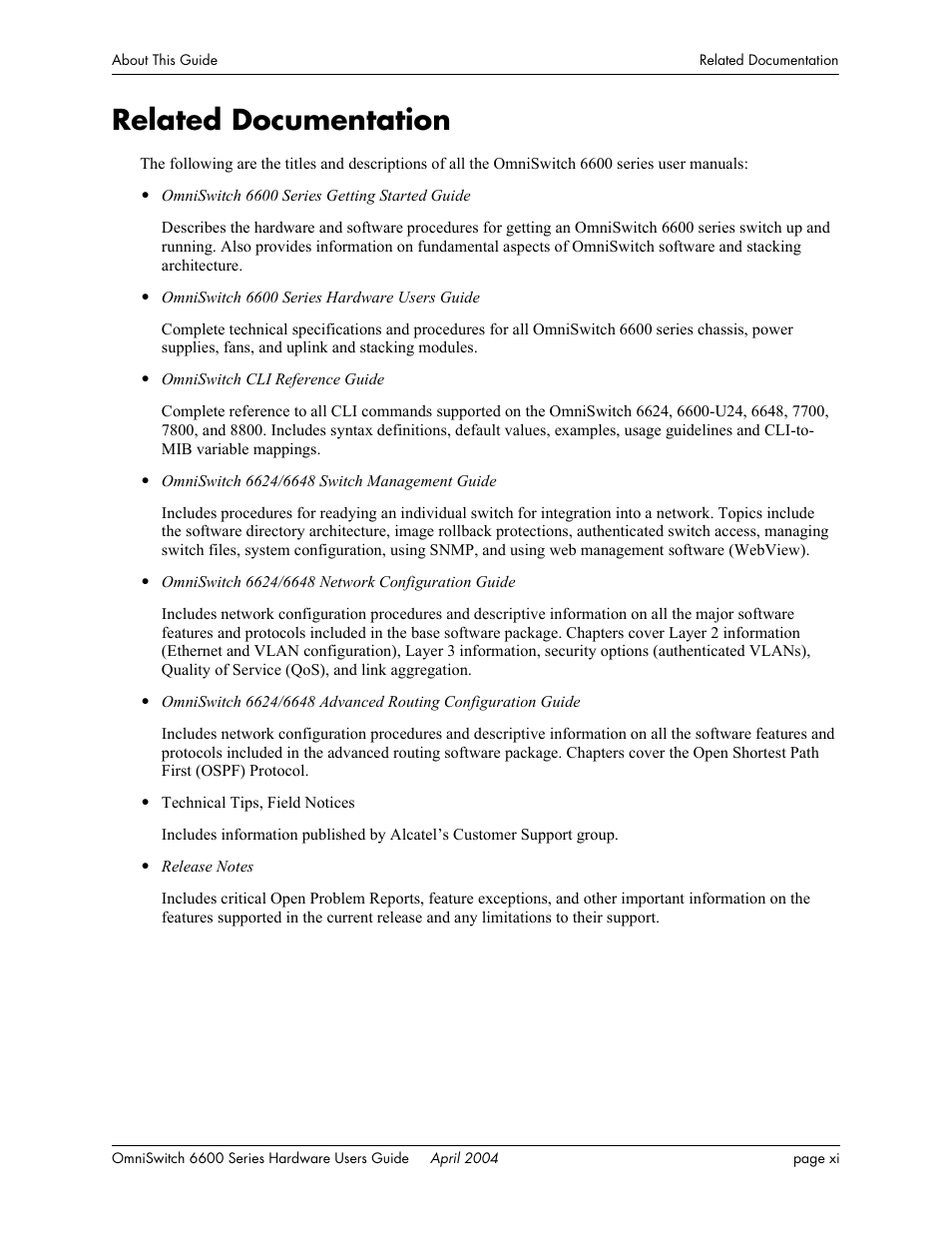 Related documentation | Alcatel-Lucent Omni 6624 User Manual | Page 11 / 114