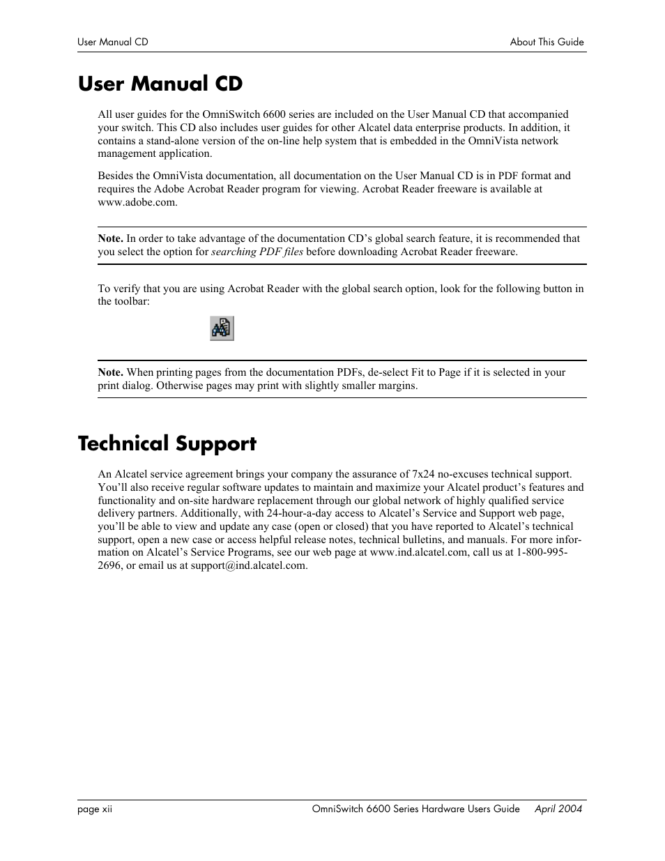 User manual cd, Technical support | Alcatel-Lucent Omni 6624 User Manual | Page 12 / 114
