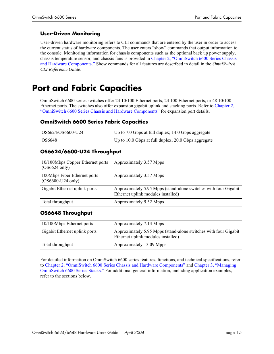Port and fabric capacities, Port and fabric capacities -5 | Alcatel-Lucent Omni 6624 User Manual | Page 17 / 114
