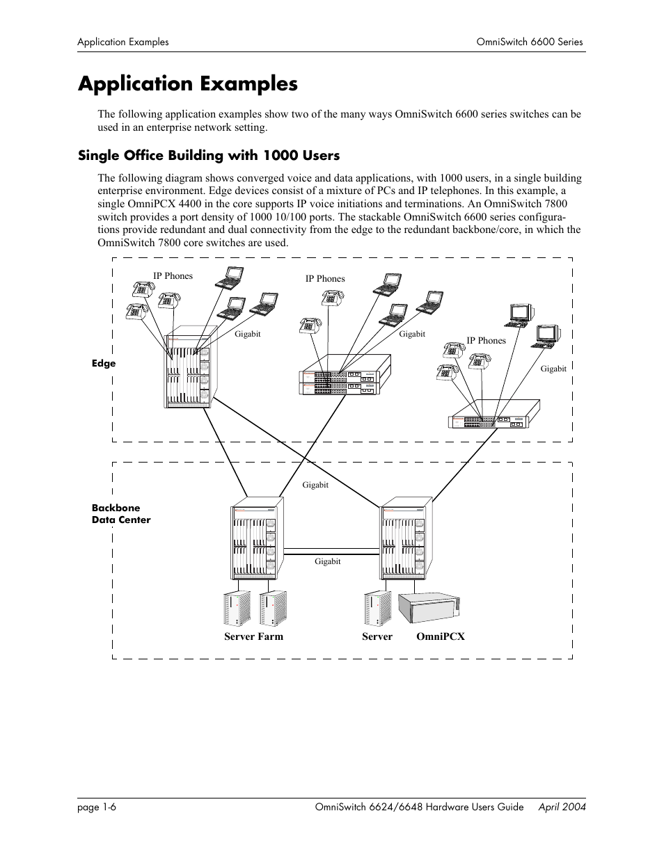 Application examples, Single office building with 1000 users, Application examples -6 | Single office building with 1000 users -6 | Alcatel-Lucent Omni 6624 User Manual | Page 18 / 114