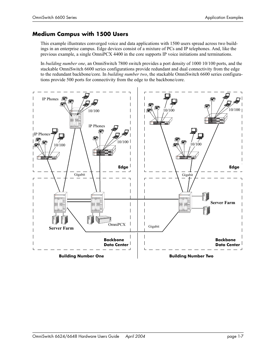 Medium campus with 1500 users, Medium campus with 1500 users -7 | Alcatel-Lucent Omni 6624 User Manual | Page 19 / 114