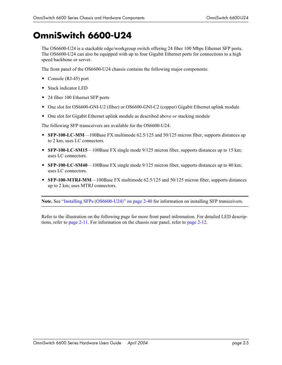 Omniswitch 6600-u24, Omniswitch 6600-u24 -5 | Alcatel-Lucent Omni 6624 User Manual | Page 25 / 114