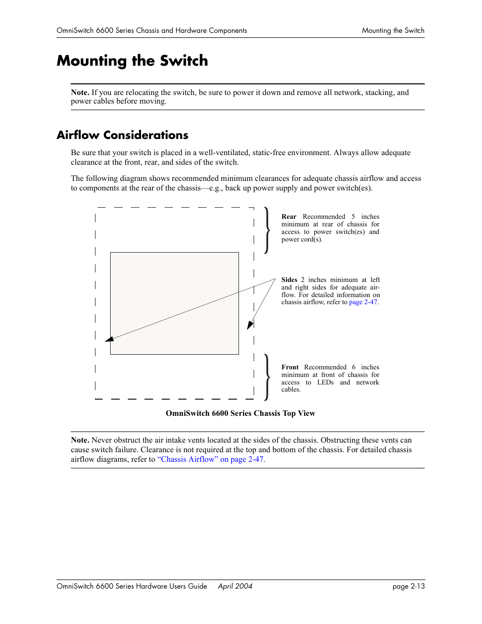 Mounting the switch, Airflow considerations, Mounting the switch -13 | Airflow considerations -13 | Alcatel-Lucent Omni 6624 User Manual | Page 33 / 114
