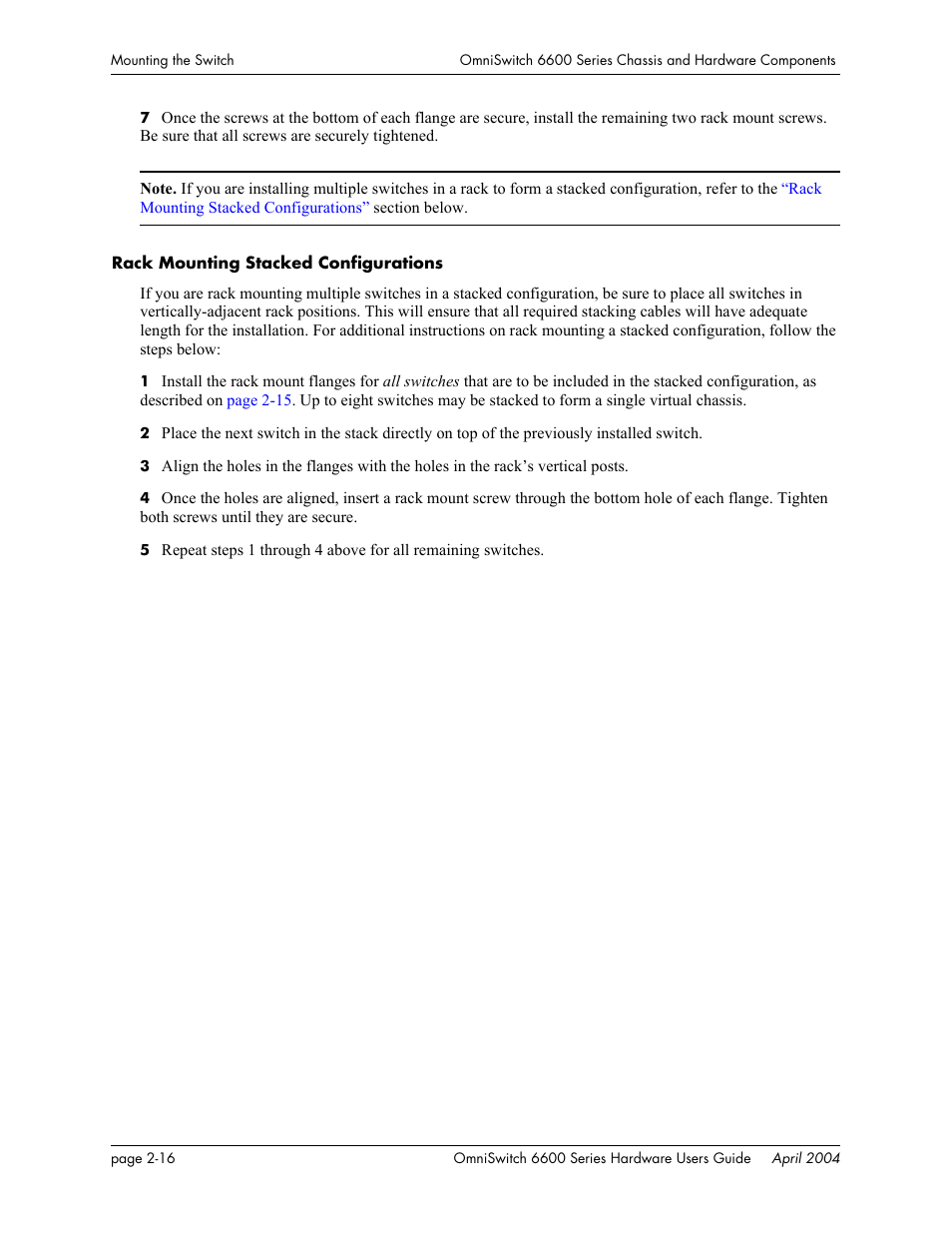 Rack mounting stacked configurations, Rack mounting stacked configurations -16 | Alcatel-Lucent Omni 6624 User Manual | Page 36 / 114