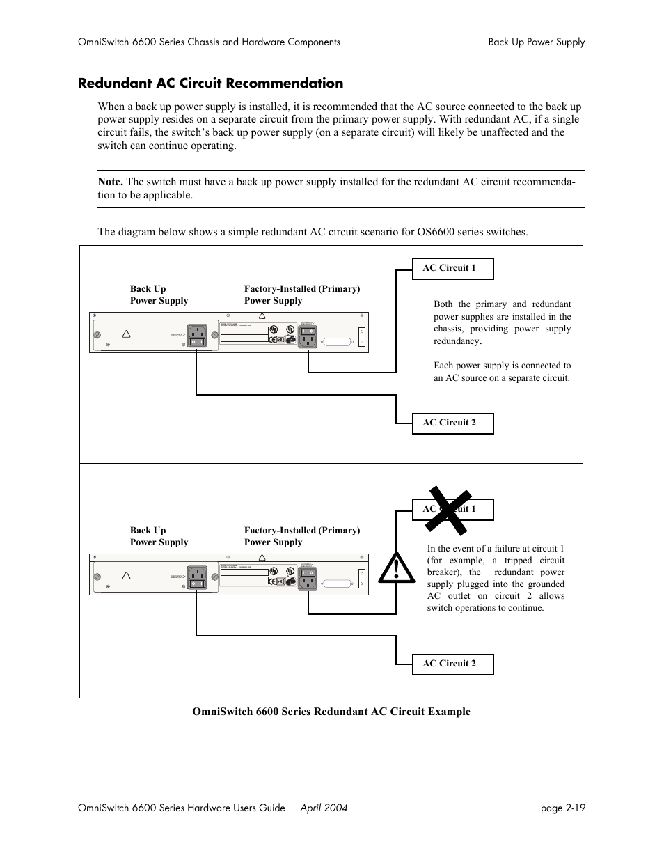 Redundant ac circuit recommendation, Redundant ac circuit recommendation -19 | Alcatel-Lucent Omni 6624 User Manual | Page 39 / 114