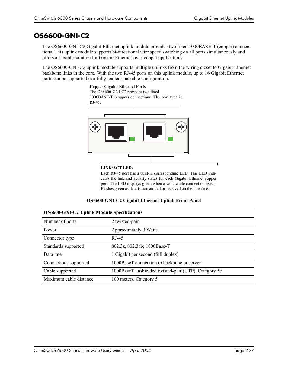 Os6600-gni-c2, Os6600-gni-c2 -27 | Alcatel-Lucent Omni 6624 User Manual | Page 47 / 114