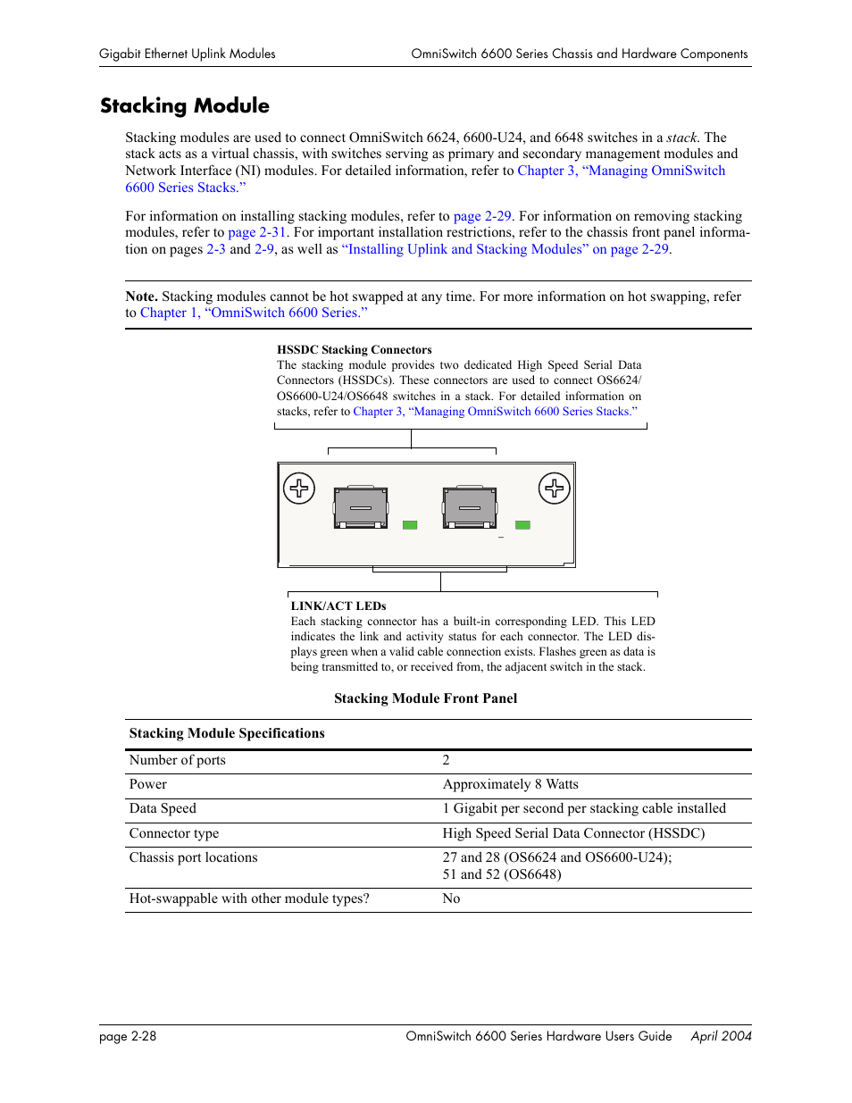 Stacking module, Stacking module -28 | Alcatel-Lucent Omni 6624 User Manual | Page 48 / 114