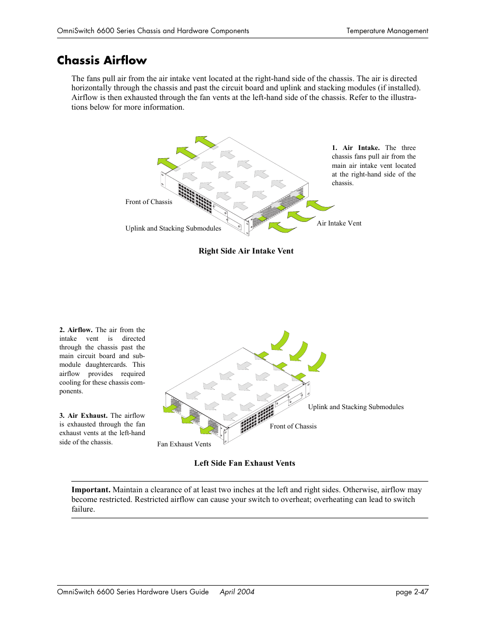 Chassis airflow, Chassis airflow -47 | Alcatel-Lucent Omni 6624 User Manual | Page 67 / 114