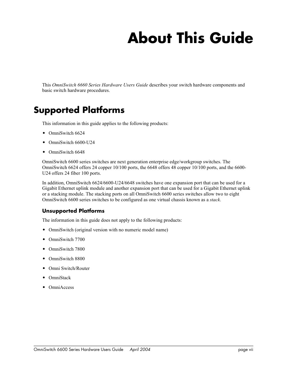 About this guide, Supported platforms | Alcatel-Lucent Omni 6624 User Manual | Page 7 / 114
