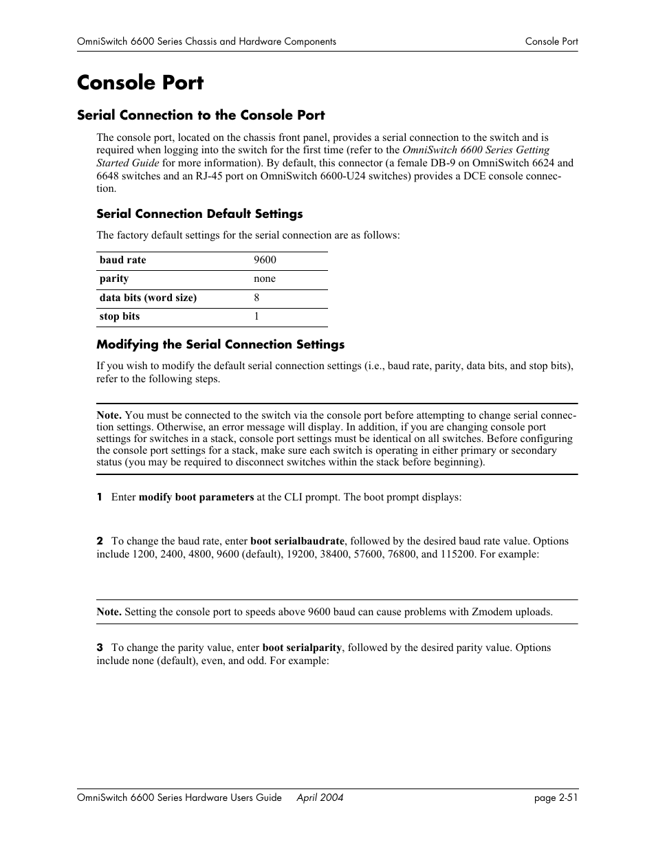 Console port, Serial connection to the console port, Console port -51 | Serial connection to the console port -51 | Alcatel-Lucent Omni 6624 User Manual | Page 71 / 114