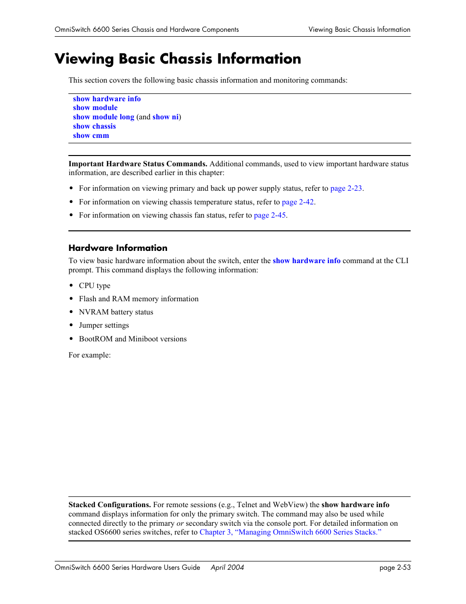 Viewing basic chassis information, Viewing basic chassis information -53 | Alcatel-Lucent Omni 6624 User Manual | Page 73 / 114