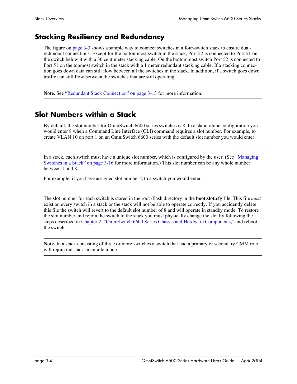 Stacking resiliency and redundancy, Slot numbers within a stack | Alcatel-Lucent Omni 6624 User Manual | Page 84 / 114