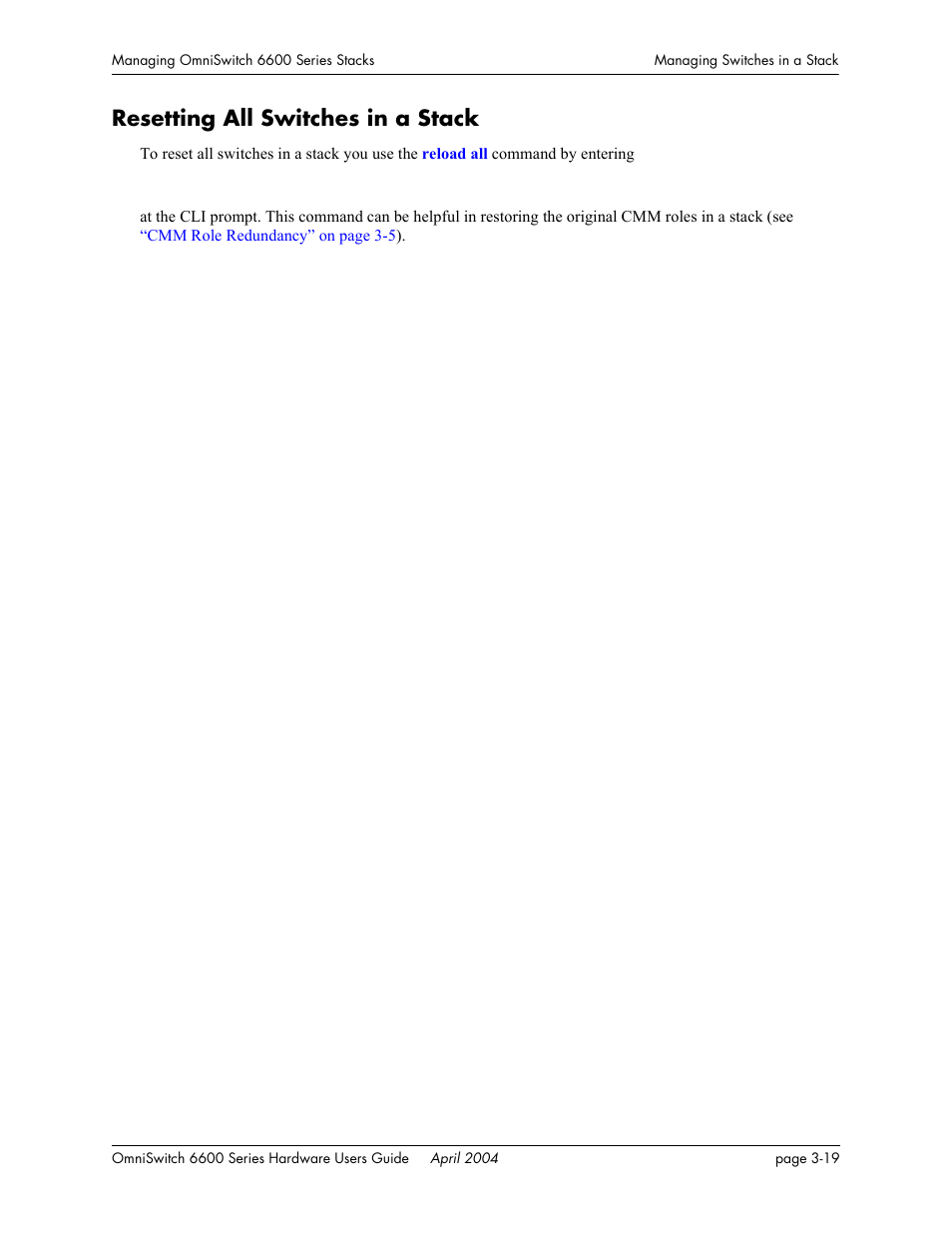 Resetting all switches in a stack | Alcatel-Lucent Omni 6624 User Manual | Page 99 / 114