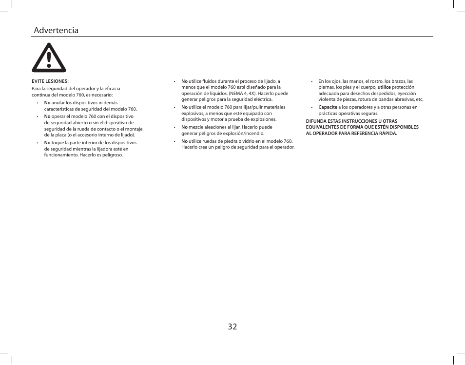 32 advertencia | Burr King Oregon Model 760 With Mower Blade User Manual | Page 32 / 44