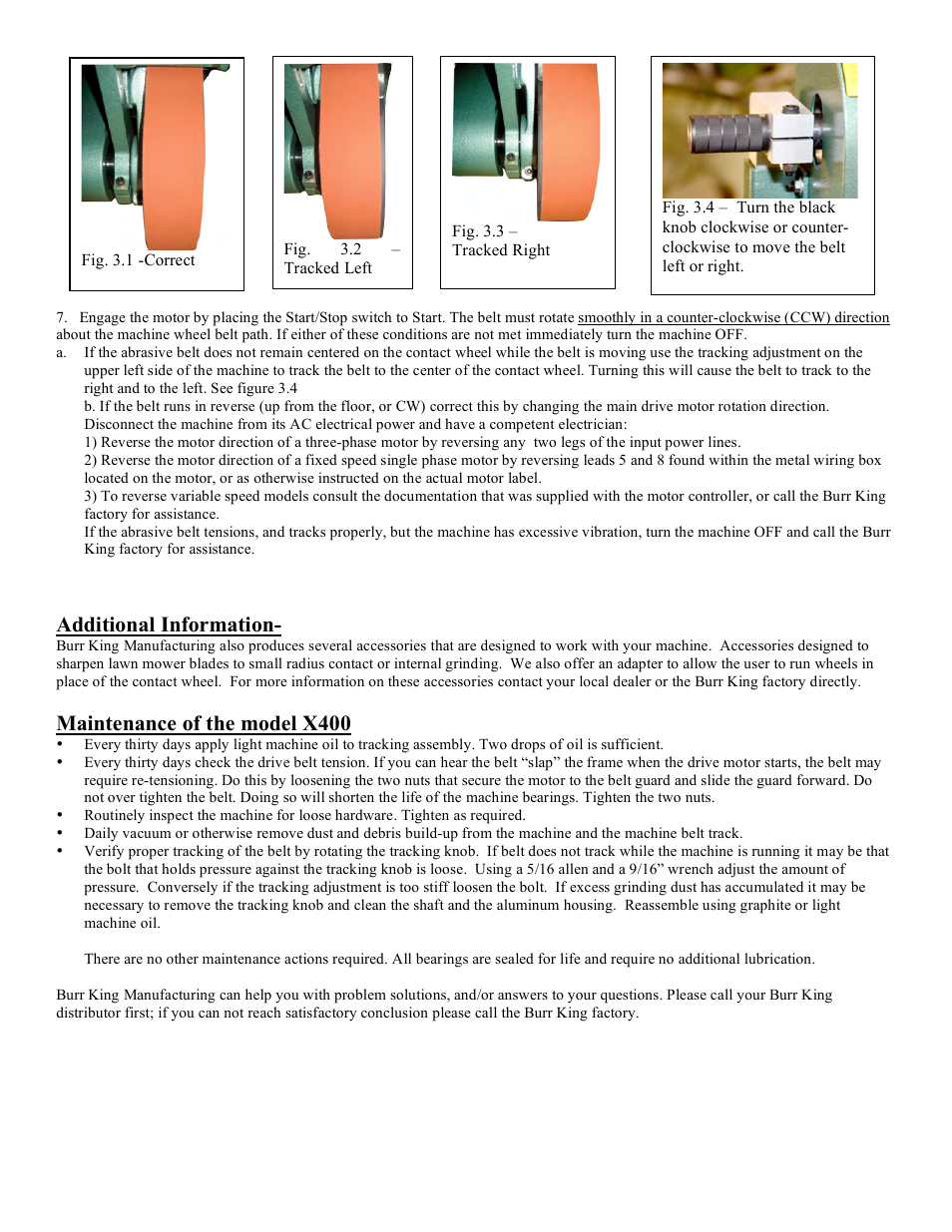 Additional information, Maintenance of the model x400 | Burr King Model X400 User Manual | Page 11 / 12