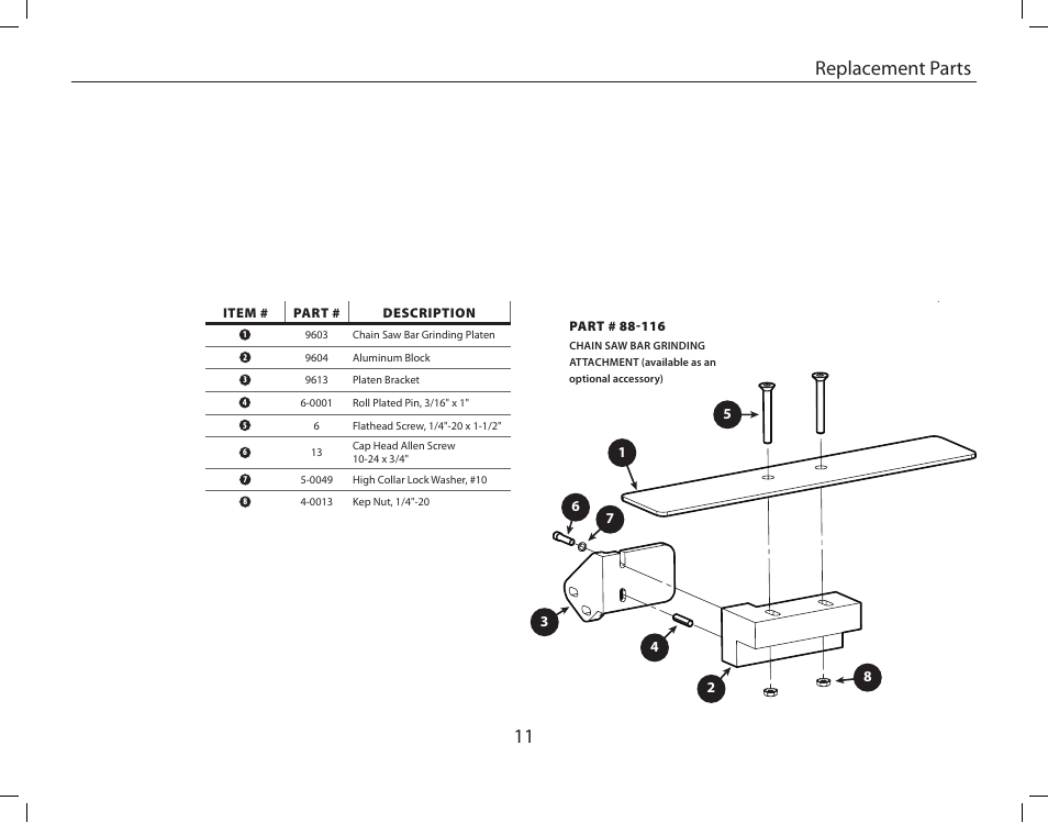 11 replacement parts | Burr King Oregon Model X400 With Mower Blade User Manual | Page 11 / 44