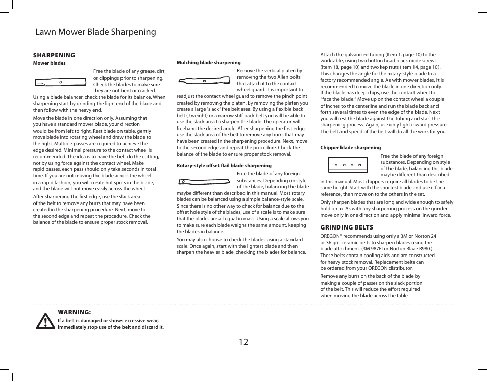 12 lawn mower blade sharpening | Burr King Oregon Model X400 With Mower Blade User Manual | Page 12 / 44