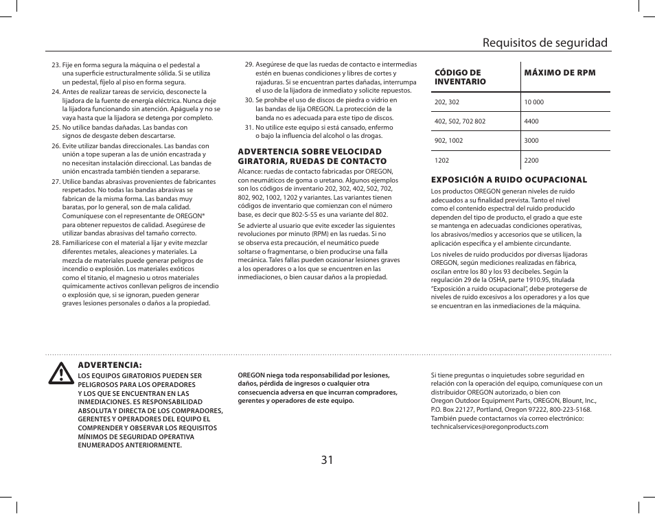 31 requisitos de seguridad | Burr King Oregon Model X400 With Mower Blade User Manual | Page 31 / 44