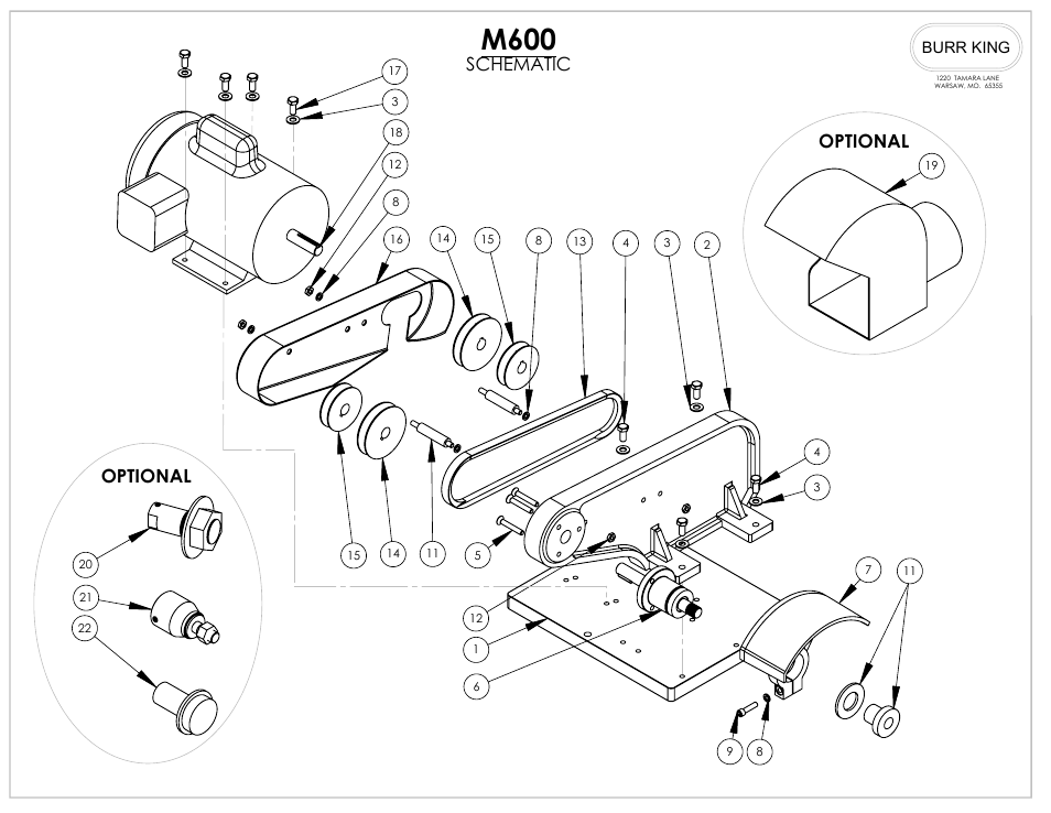 M600, Optional, Schematic | Burr King Model 800 User Manual | Page 11 / 20