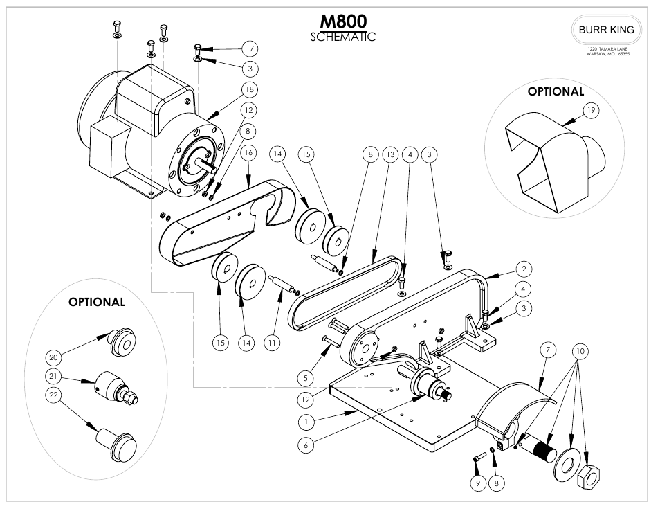M800, Optional, Schematic | Burr King Model 800 User Manual | Page 14 / 20