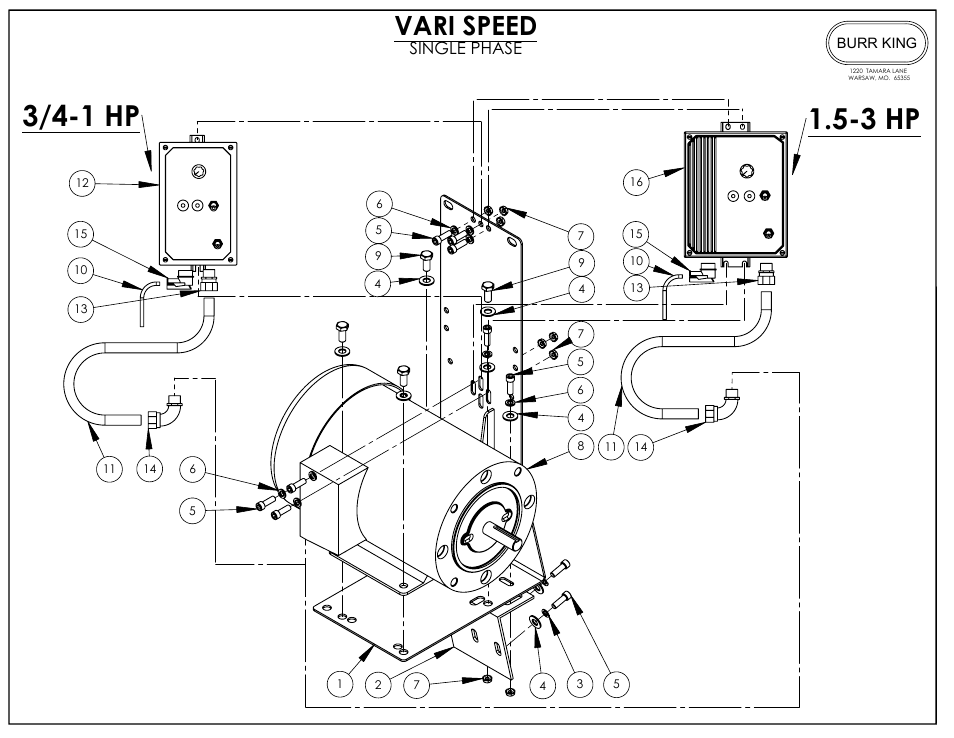 3 hp, 3/4-1 hp, Vari speed | Single phase | Burr King Model 1000 User Manual | Page 15 / 16