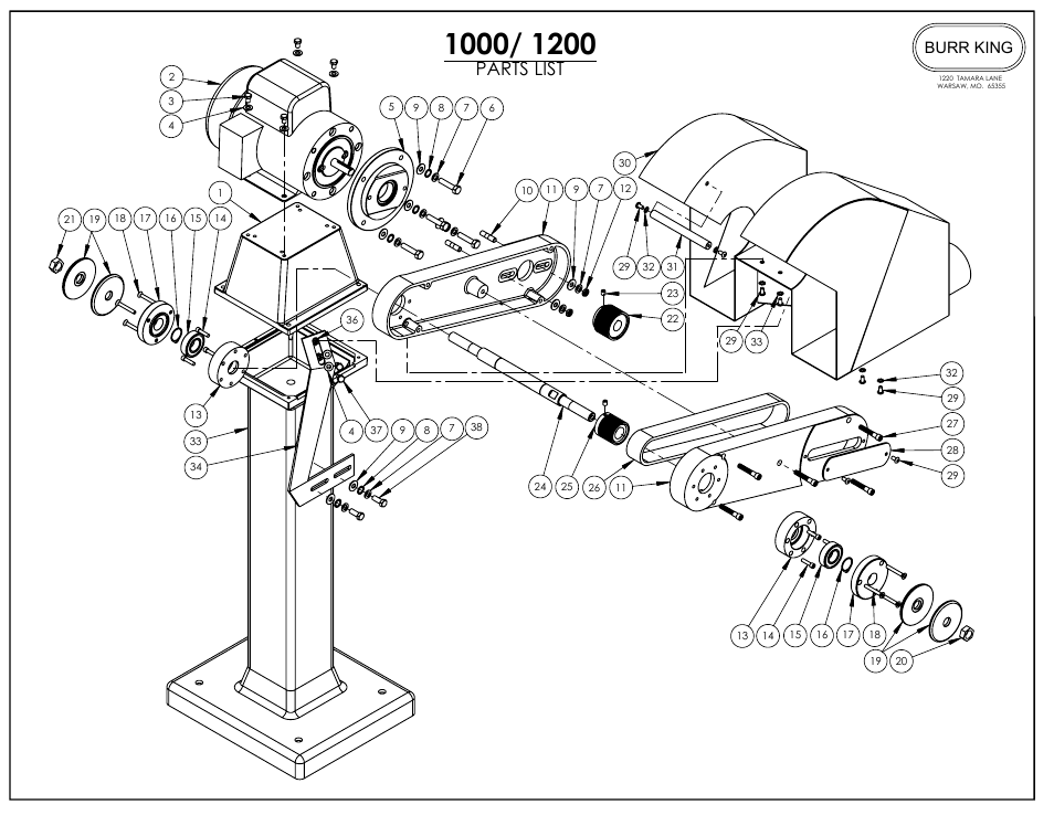 Parts list, Burr king | Burr King Model 1200 User Manual | Page 11 / 16