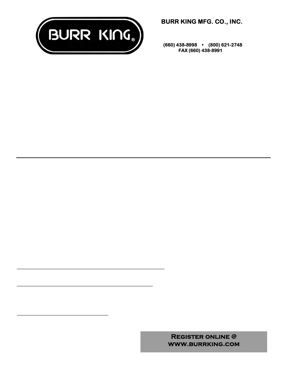 Burr king mfg. co., inc | Burr King Model 1200 User Manual | Page 2 / 16