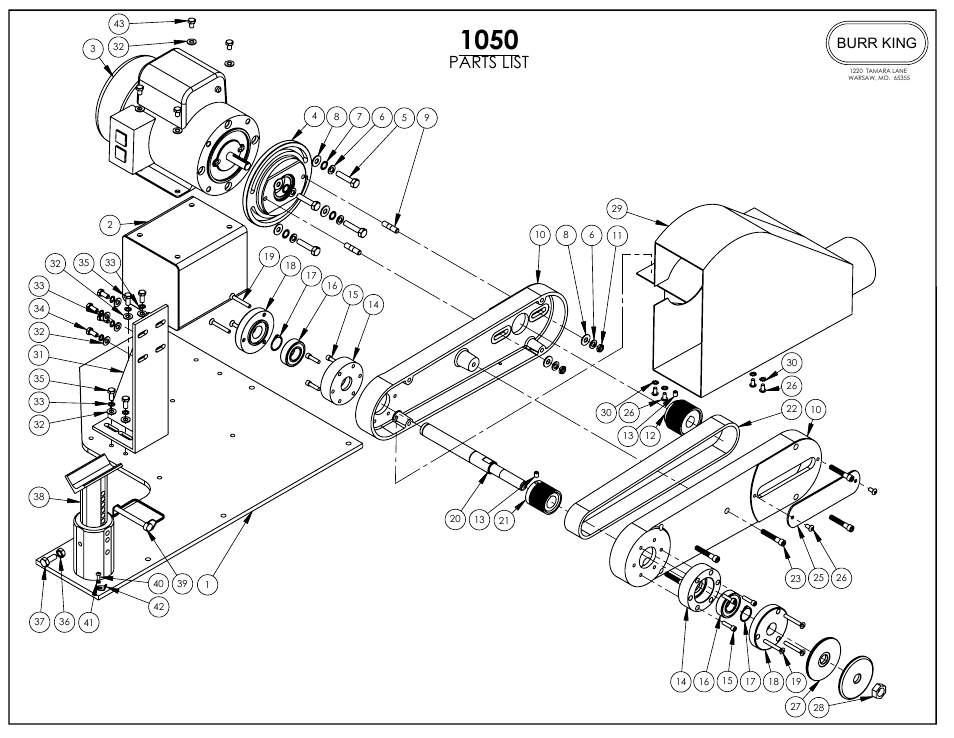 Parts list, Burr king | Burr King Model 1050 Tube Finisher User Manual | Page 7 / 13
