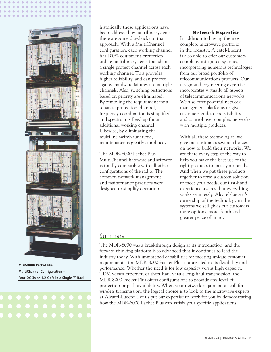 Summary | Alcatel-Lucent MDR-8000 User Manual | Page 15 / 16