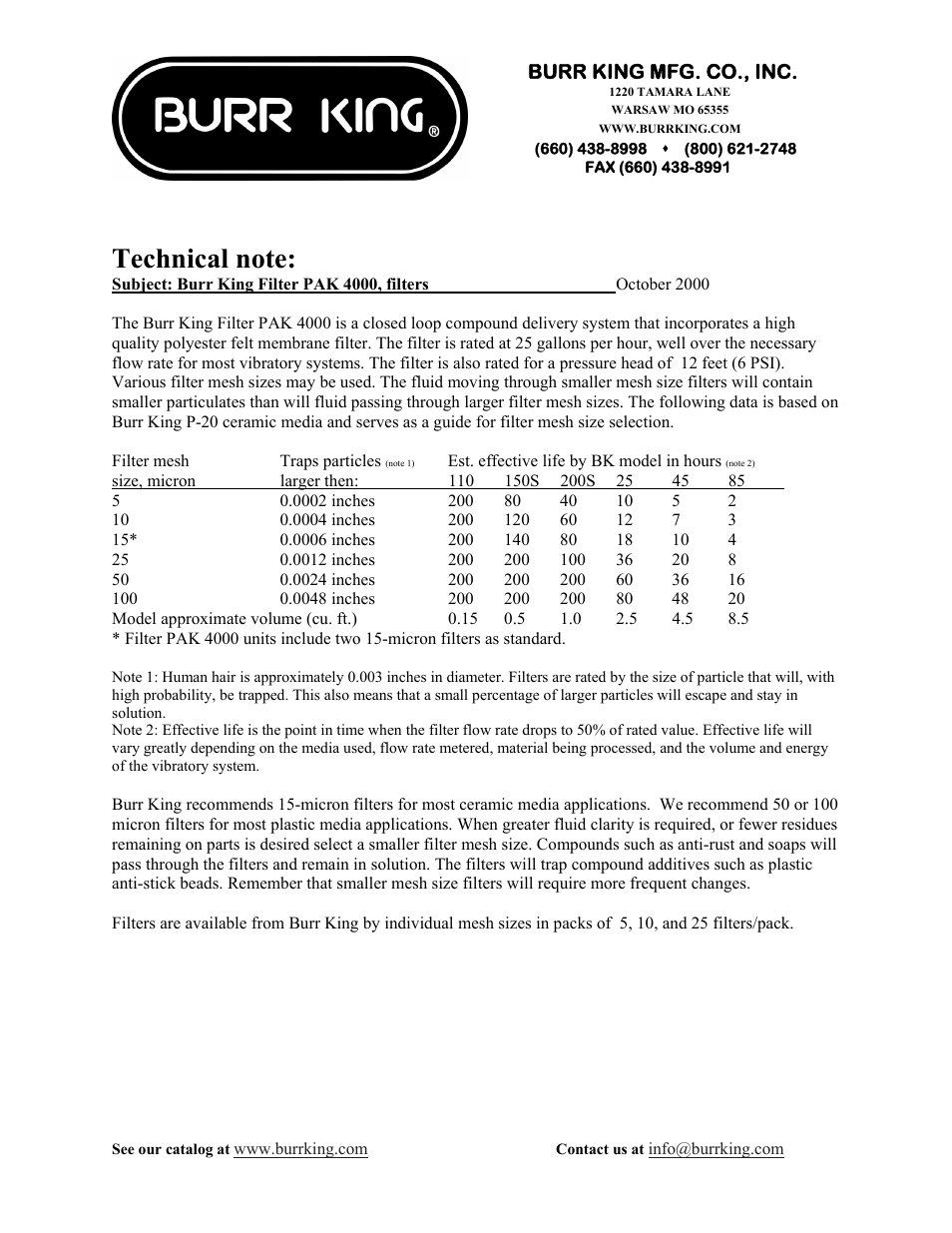 Filtlife.pdf | Burr King 4001 FilterPak User Manual | Page 6 / 7