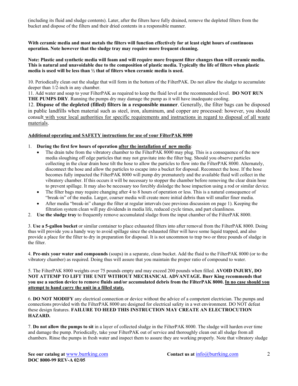 Burr King 8000 FilterPak User Manual | Page 2 / 4