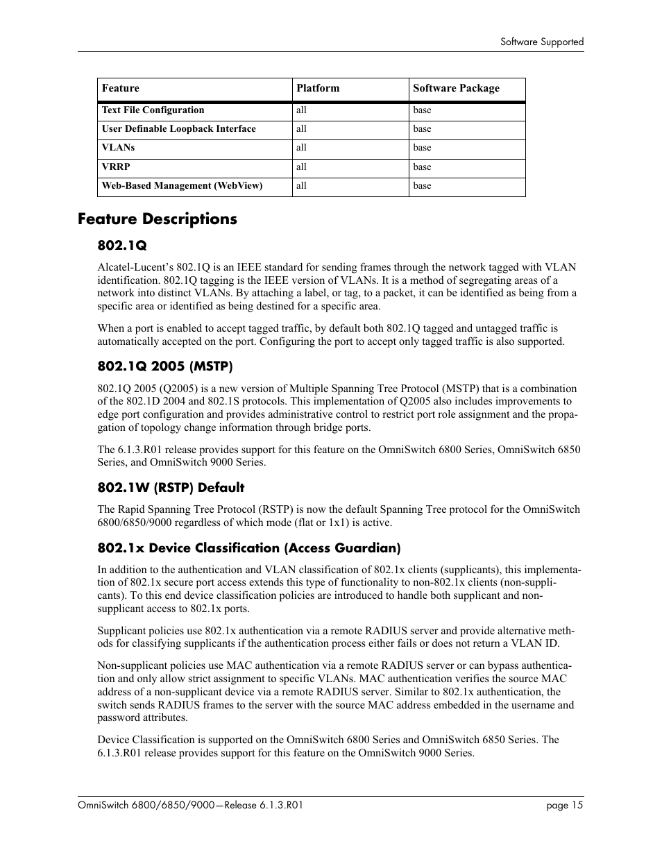 Feature descriptions | Alcatel-Lucent 6850 User Manual | Page 15 / 86