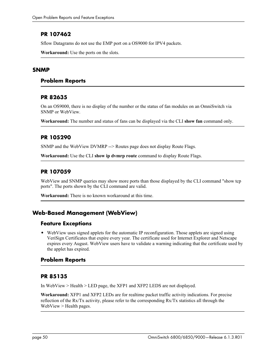 Snmp, Web-based management (webview) | Alcatel-Lucent 6850 User Manual | Page 50 / 86