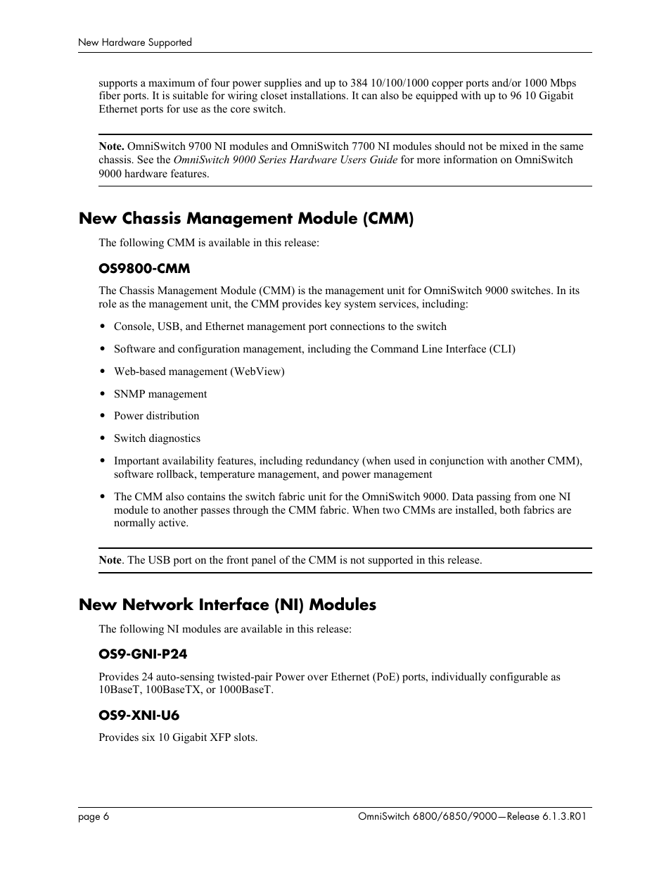 New chassis management module (cmm), New network interface (ni) modules | Alcatel-Lucent 6850 User Manual | Page 6 / 86