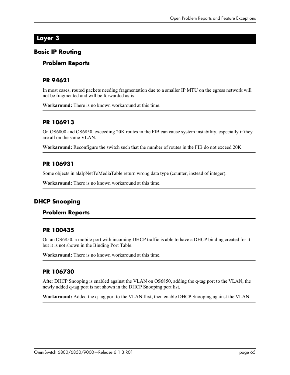 Layer 3, Basic ip routing, Dhcp snooping | R 3, see | Alcatel-Lucent 6850 User Manual | Page 65 / 86