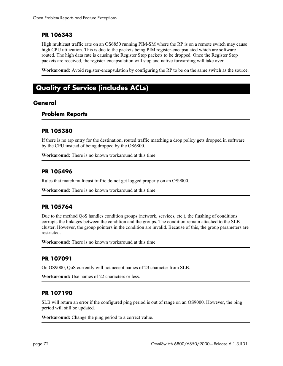 Quality of service (includes acls), General | Alcatel-Lucent 6850 User Manual | Page 72 / 86