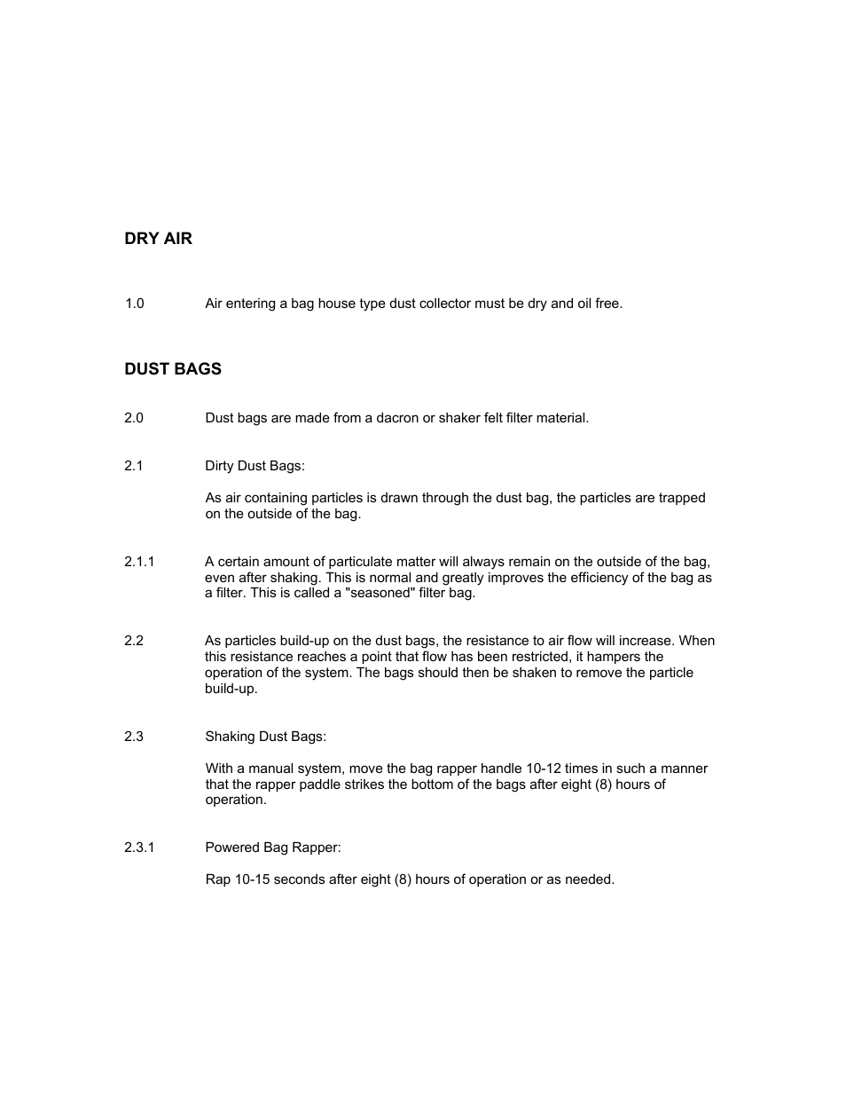 Dry air, Dust bags | Burr King BK100 User Manual | Page 4 / 11