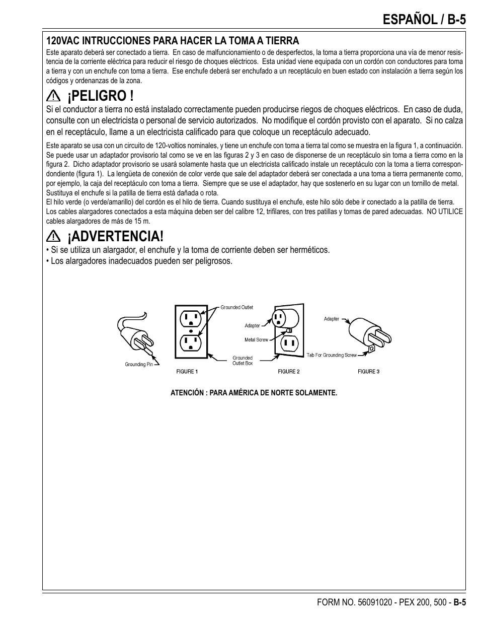 Peligro, Advertencia, Español / b-5 | U.S. Products PEX 500 User Manual | Page 17 / 56