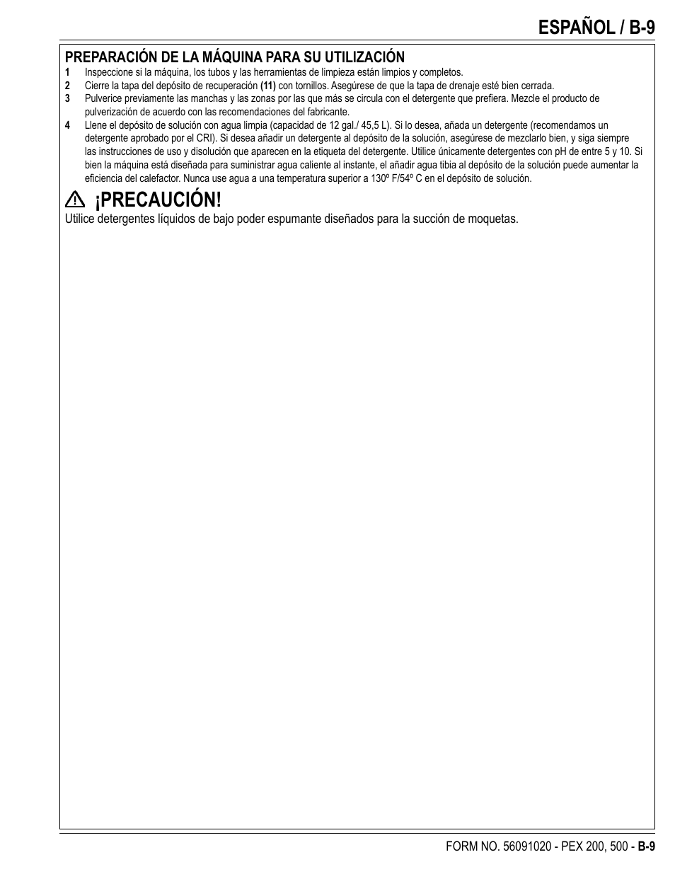 Precaución, Español / b-9 | U.S. Products PEX 500 User Manual | Page 21 / 56