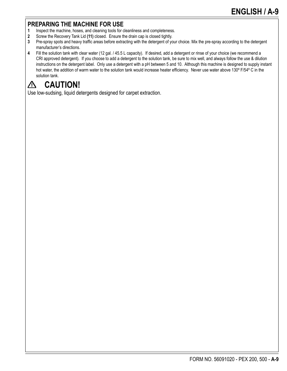 Caution, English / a-9 | U.S. Products PEX 500 User Manual | Page 9 / 56