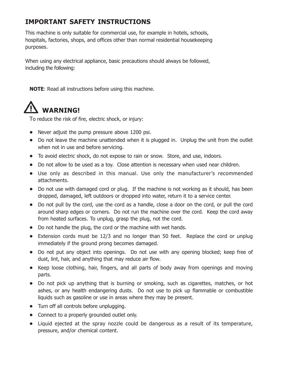Important safety instructions, Warning | U.S. Products TORRENT User Manual | Page 2 / 12