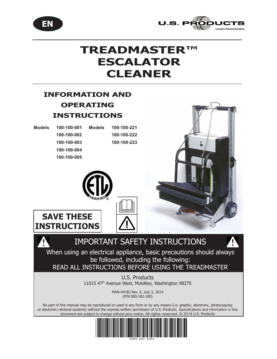 U.S. Products TREADMASTER User Manual | 70 pages